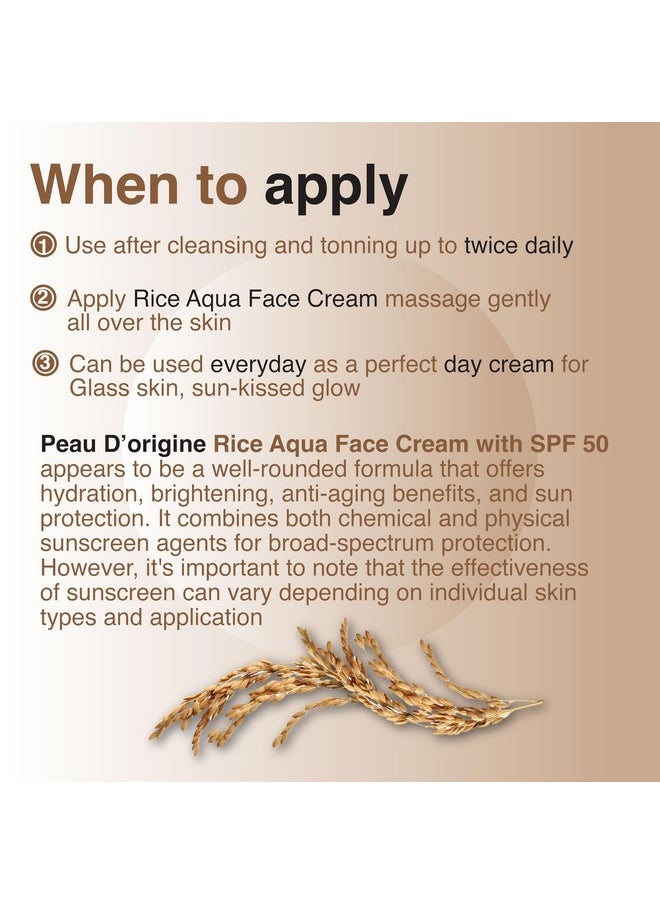 Peau D'origine - Rice Ceramide Moisturizing Cream With Spf 50, Non-Comedogenic Korean Face Moisturizer, Niacinamide-Infused Glass Skin Rice Water Cream With Sunscreen, Korean Skincare (50Gm/1.76 Fl.Oz) - Image 1