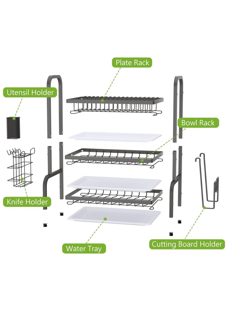 MissTiara 3 Tier Foldable Dish Drying Rack with Utensil Holder & Cutting Board Holder & Drainboard Tray, Rotatable Drainage System Scratch Resistant Frosted Baking Process Coatings, Large Black  - Image 5
