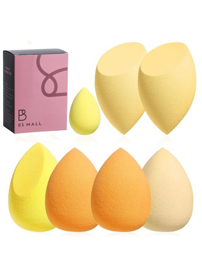 BS Mall Makeup Sponge Set Blender Sponges 7 Pcs for Liquid, Cream, and Powder, Multi-colored with 1 Mini Makeup Sponge Pink (D-Yellow) - Image 1