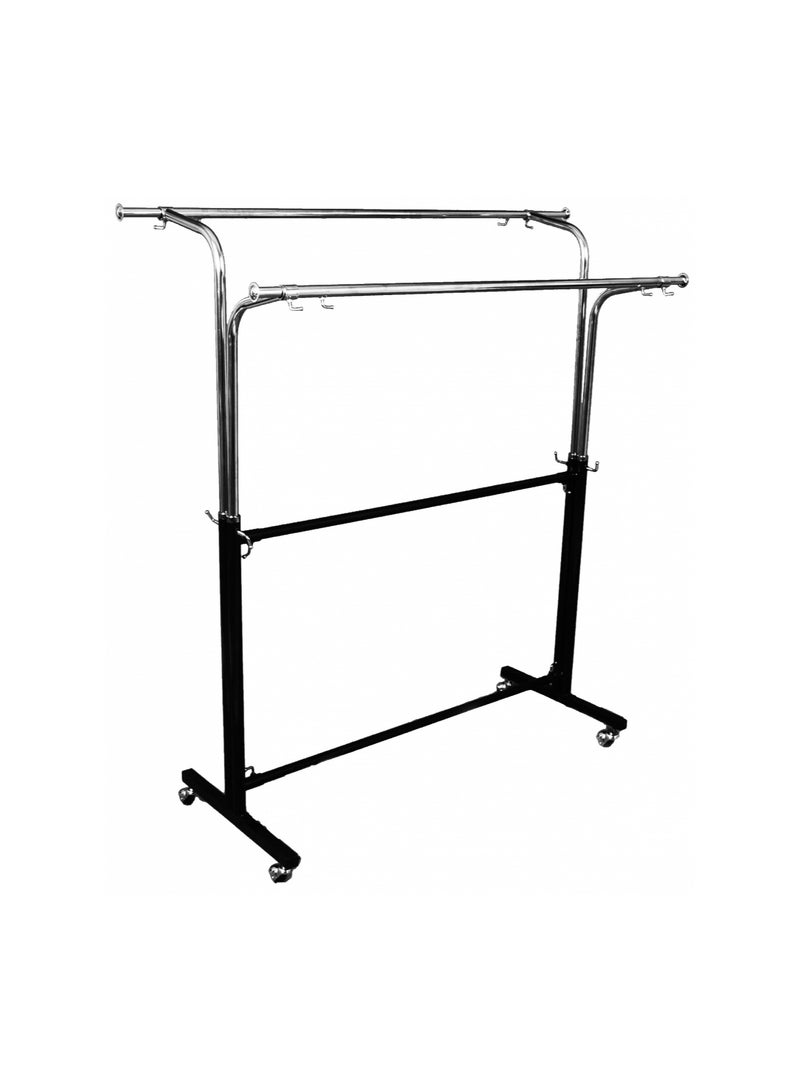 Adjustable Clothes Drying Stand Large Capacity With Wheels Heavy Duty Double Rail Extendable Rods - Image 3