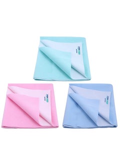 Newnik Baby Dry Sheets For Baby/Rubber Sheet For Baby/Baby Mat Waterproof/Baby Bed Protector Waterproof Combo Pack (Medium, Seagreen-Pink-Skyblue)  - Image 1