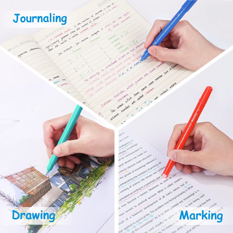 AECHY 12Pcs Dual Tip Markers Pens for Note Taking, Curve Highlighter with 10 Different Curv Shapes & 12 Colors Fine Lines, Colored Curve Pen for Students,Planners,Teachers, Scrapbook Supplies - Image 5