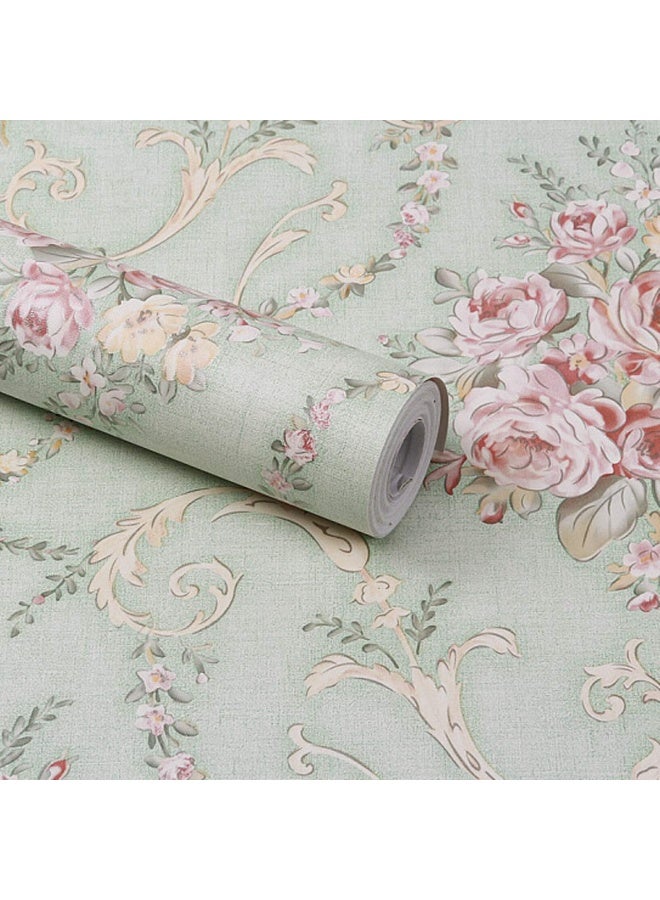 wolpin Wall Stickers DIY Decals Wallpaper (45 x 500 cm) Damask Flower Self Adhesive, Sage Green - Image 4