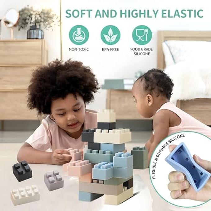 SILICONE BLOCKS SOFT BUILDING BLOCKS, MONTESSORI EDUCATIONAL TOY SOFT BLOCKS FOR BABY, SENSORY STACKING TOYS FOR PRESCHOOL LEARNING FOR BABY OVER 3 YEARS OLD, 20PCS - Image 2