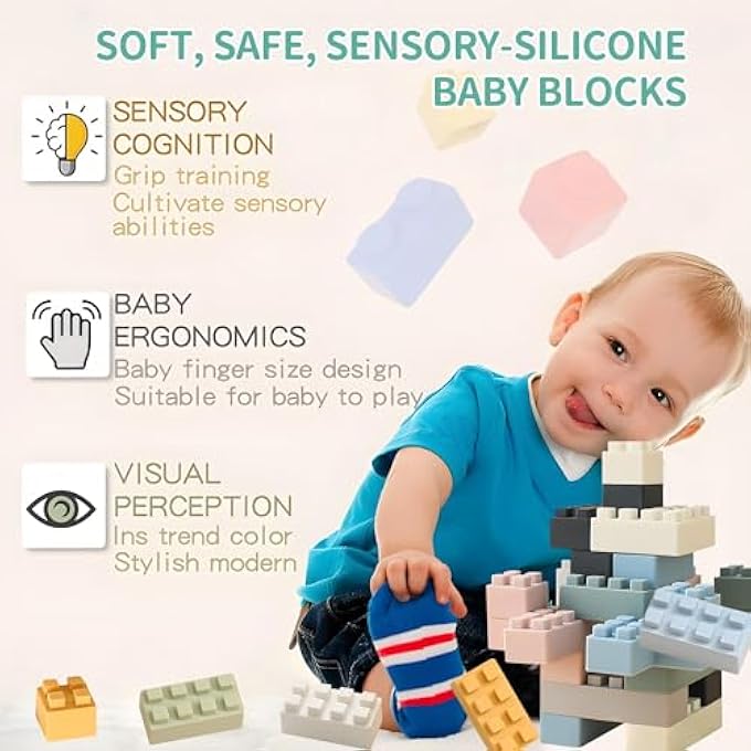 SILICONE BLOCKS SOFT BUILDING BLOCKS, MONTESSORI EDUCATIONAL TOY SOFT BLOCKS FOR BABY, SENSORY STACKING TOYS FOR PRESCHOOL LEARNING FOR BABY OVER 3 YEARS OLD, 20PCS - Image 3