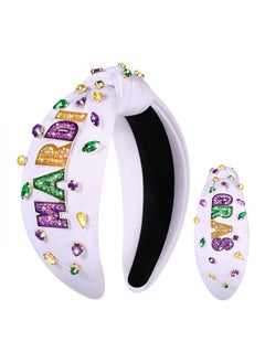 YAHPERN Mardi Gras Headband Accessories For Women Beaded Nola Fleur De Lis Crown Mask Headband Jeweled Crystal Knotted Headband Fat Tuesday Carnival Parade Mardi Gras Hair Accessories Outfits (Mardi Gras 1)  - Image 1