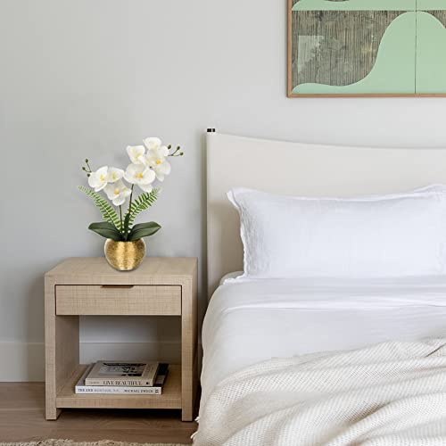 Briful Orchids Artificial Flowers 13'' Fake Orchid Flowers in Gold Ceramic Vase Silk Phalaenopsis White Orchid Flowers for Home Office Wedding Party Table Centerpiece Decor - Image 3