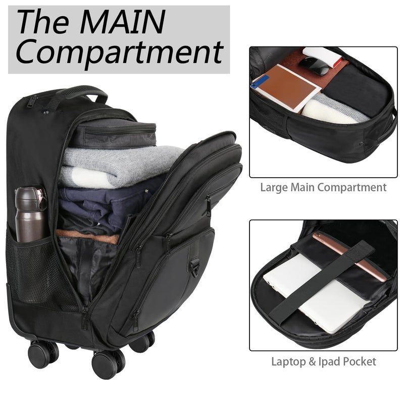 MATEIN 18 inch Roller Backpack, Extra Large Rolling Computer Bag with 4 Spinner Wheels, Sturdy Wheeled Carry On Backpack for Travel Work, Rolling Laptop Rucksack for Men Women - Image 3