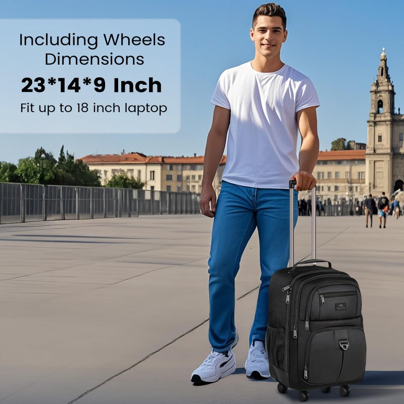 MATEIN 18 inch Roller Backpack, Extra Large Rolling Computer Bag with 4 Spinner Wheels, Sturdy Wheeled Carry On Backpack for Travel Work, Rolling Laptop Rucksack for Men Women - Image 2