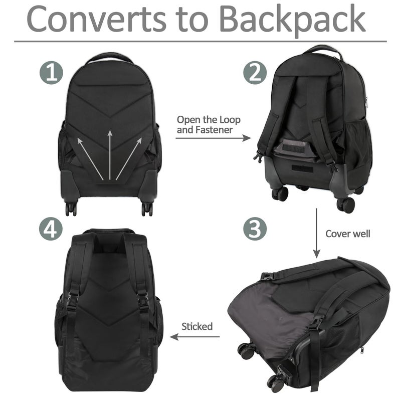 MATEIN 18 inch Roller Backpack, Extra Large Rolling Computer Bag with 4 Spinner Wheels, Sturdy Wheeled Carry On Backpack for Travel Work, Rolling Laptop Rucksack for Men Women - Image 5
