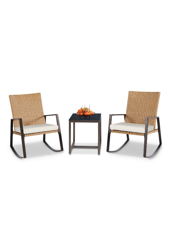 YIYAN 3-Piece Indoor-Outdoor Rocking Bistro Set – Wicker Rocking Chairs & Coffee Table for Patio, Porch, Garden & Balcony, with Removable Washable Cushions - Image 4
