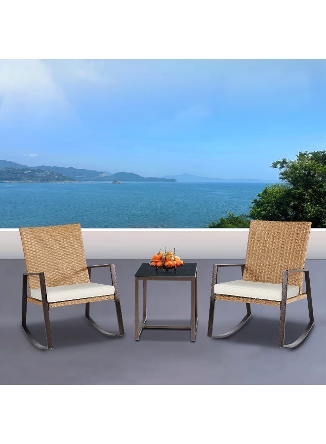 YIYAN 3-Piece Indoor-Outdoor Rocking Bistro Set – Wicker Rocking Chairs & Coffee Table for Patio, Porch, Garden & Balcony, with Removable Washable Cushions - Image 5