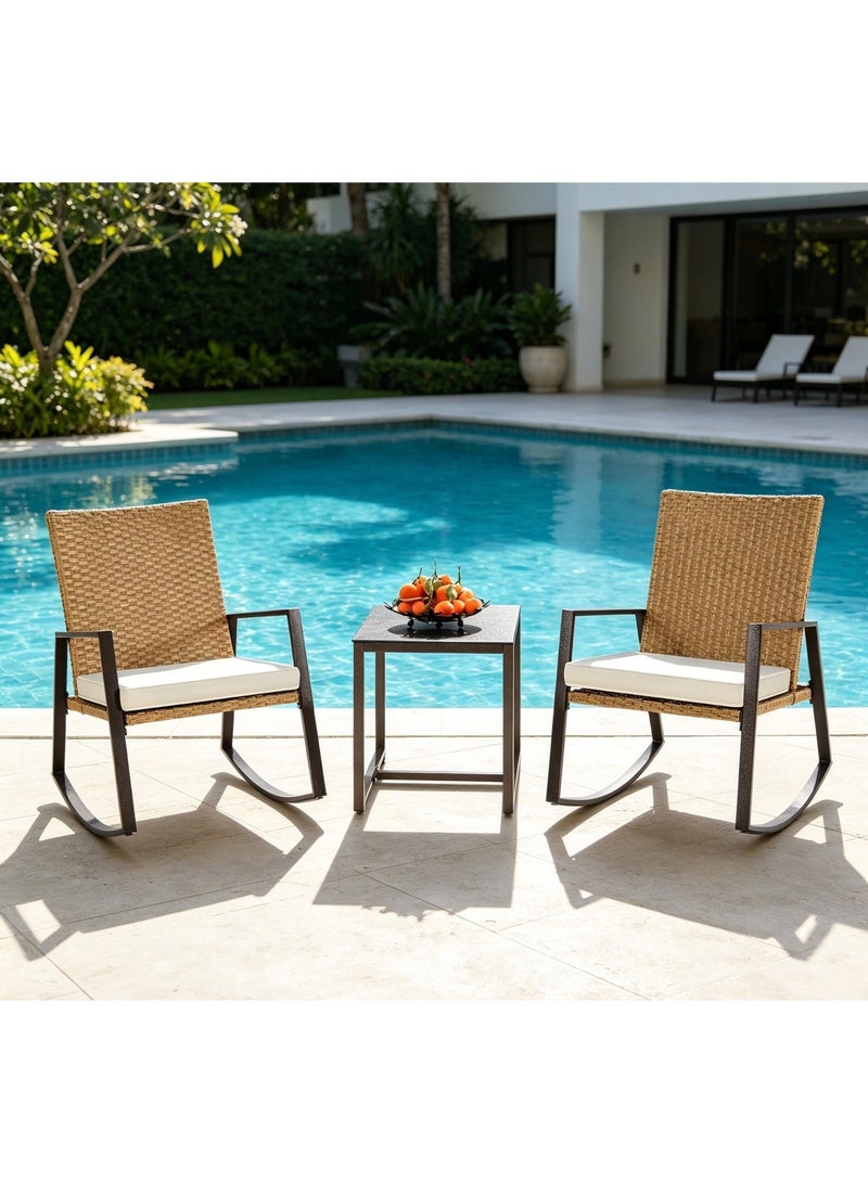 YIYAN 3-Piece Indoor-Outdoor Rocking Bistro Set – Wicker Rocking Chairs & Coffee Table for Patio, Porch, Garden & Balcony, with Removable Washable Cushions - Image 2
