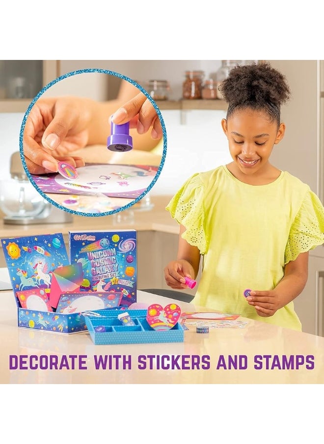 GirlZone GirlZone Unicorn Cosmic Galaxy Writing Set for Girls, 45-Piece Letter Writing Kit for Creative Girls, Magical Unicorn Gift for 10 Year Old Girl  - Image 1