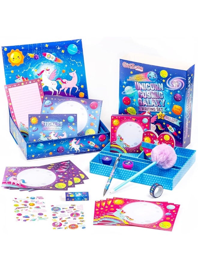 GirlZone GirlZone Unicorn Cosmic Galaxy Writing Set for Girls, 45-Piece Letter Writing Kit for Creative Girls, Magical Unicorn Gift for 10 Year Old Girl  - Image 4