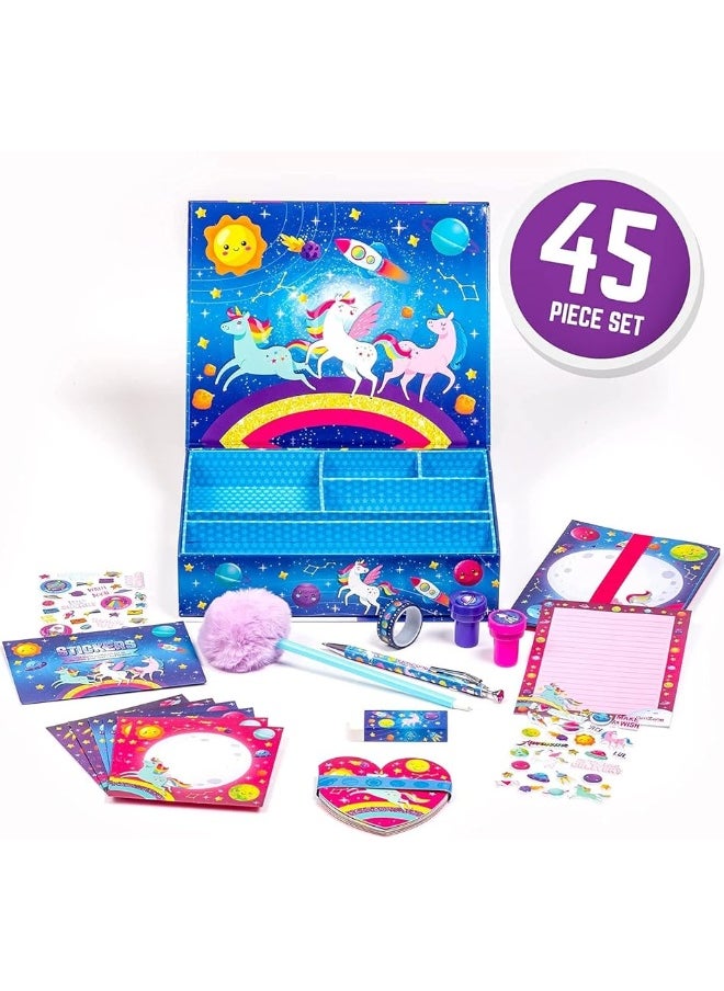 GirlZone GirlZone Unicorn Cosmic Galaxy Writing Set for Girls, 45-Piece Letter Writing Kit for Creative Girls, Magical Unicorn Gift for 10 Year Old Girl  - Image 2