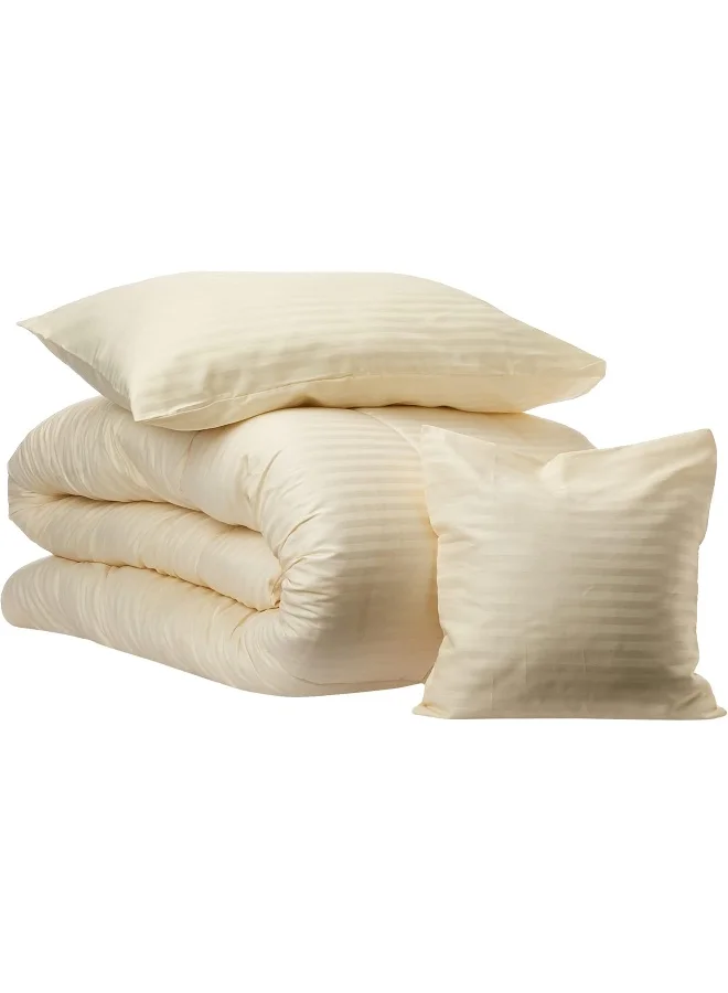 Hotel Linen Klub Hotel Linen Klub King Comforter Set - 7 Pieces, Luxurious 100% Cotton with 250 Thread Count Sateen, Stylish Classic Stripe Pattern - Soft Microfiber Filling, Size: 240 x 260 cm, Cream