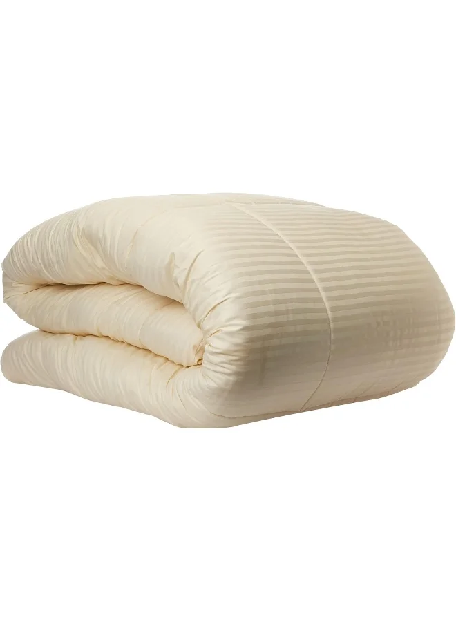 Hotel Linen Klub Hotel Linen Klub King Comforter Set - 7 Pieces, Luxurious 100% Cotton with 250 Thread Count Sateen, Stylish Classic Stripe Pattern - Soft Microfiber Filling, Size: 240 x 260 cm, Cream