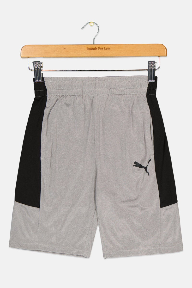 PUMA Kids Boy Pull On Brand Logo Outdoor Shorts, Light Grey - Image 1