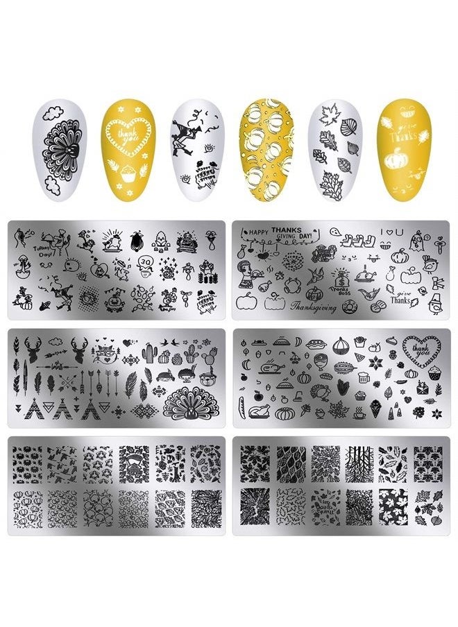 6 Pieces Thanksgiving Stamping Plates Fall Nail Stamping Plates Nail Stamper Templates Nail Design Stamps Stencils for Nail Design Decoration