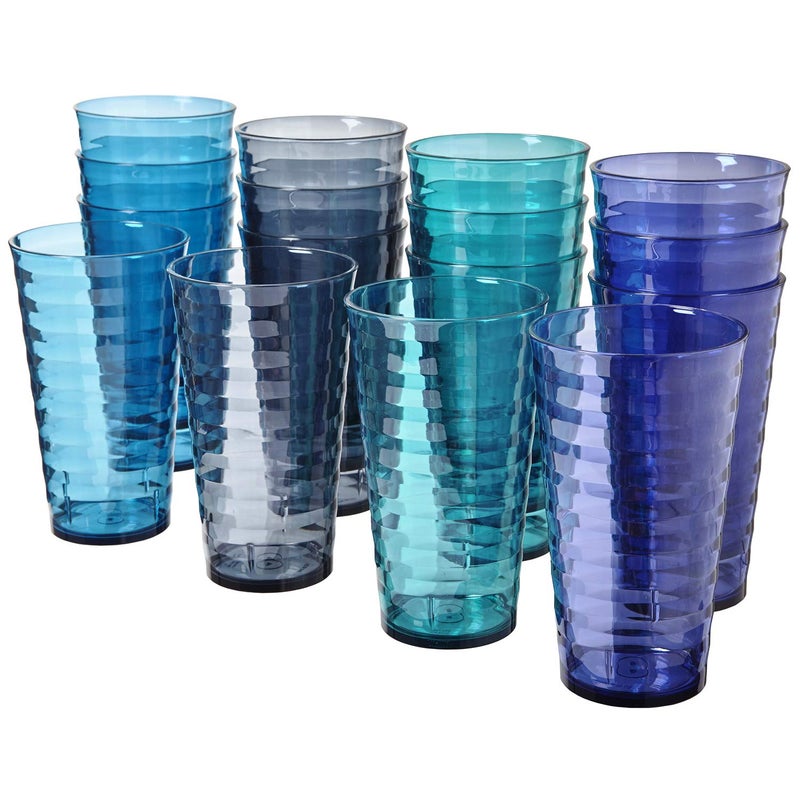 US Acrylic Splash Set of 16 18 ounce Plastic Stackable Water Tumblers in 4 Coastal Colors Value Set of Drinking Cups Reusable BPAfree Made in the USA Toprack Dishwasher Safe