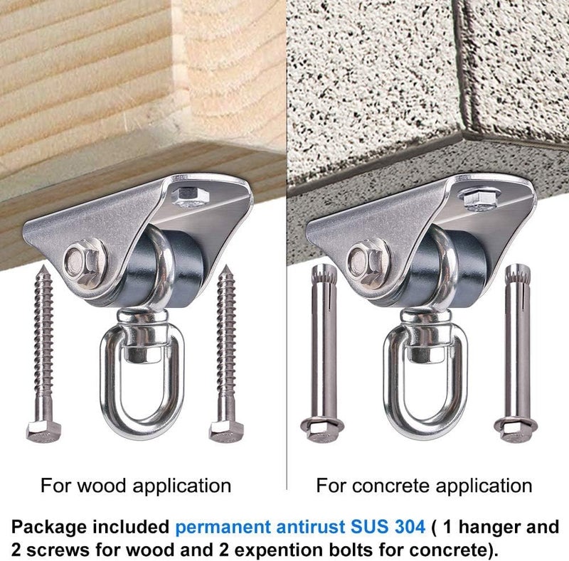 BeneLabel Silent Heavy Duty Swing Hangers - 2 Pack Stainless Steel 360Â° Swivel Hooks with Screws - Rustproof, Smooth, and Quiet - for Hammocks, Porch Swings, Punching Bags - Image 3