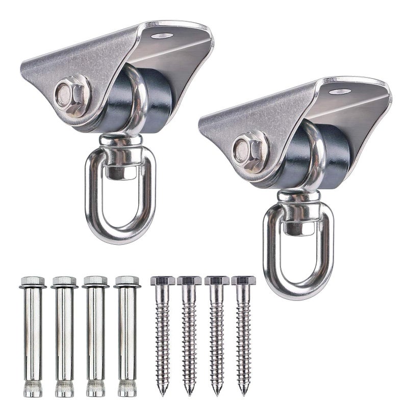 BeneLabel Silent Heavy Duty Swing Hangers - 2 Pack Stainless Steel 360Â° Swivel Hooks with Screws - Rustproof, Smooth, and Quiet - for Hammocks, Porch Swings, Punching Bags - Image 1