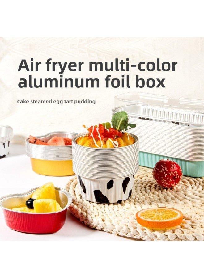Cake Baking Box Disposable Tin Paper Box Aluminum Foil Box Egg Tart Lamp Baking Pudding Cup Baking Egg Air Fryer-Specifications:W166-200ml Blue-Color:Box Without Lid
