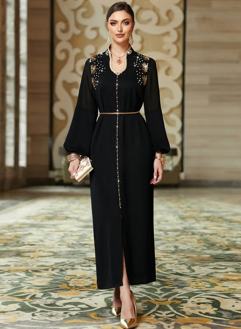 تايك تو Women Black Rhinestone Embellished Jalabiya