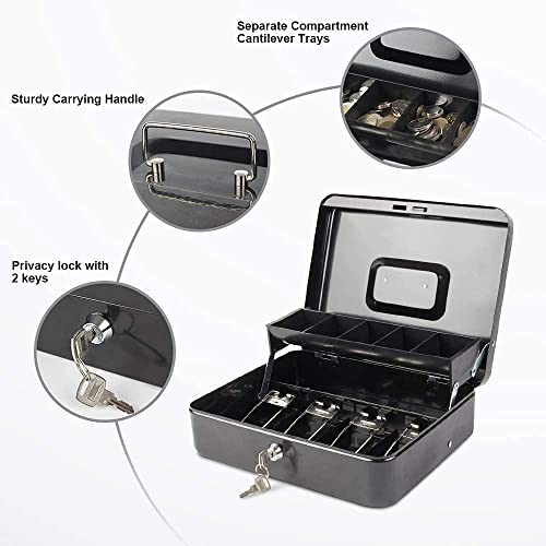 Grofilo Security Cash Box with Key Lock, Durable Money Storage Box for Shop, Office, Home – 4 Note & 5 Coin Sections - Image 3