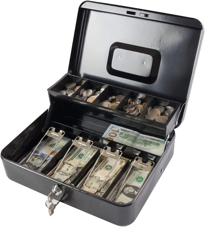 Grofilo Security Cash Box with Key Lock, Durable Money Storage Box for Shop, Office, Home – 4 Note & 5 Coin Sections - Image 1