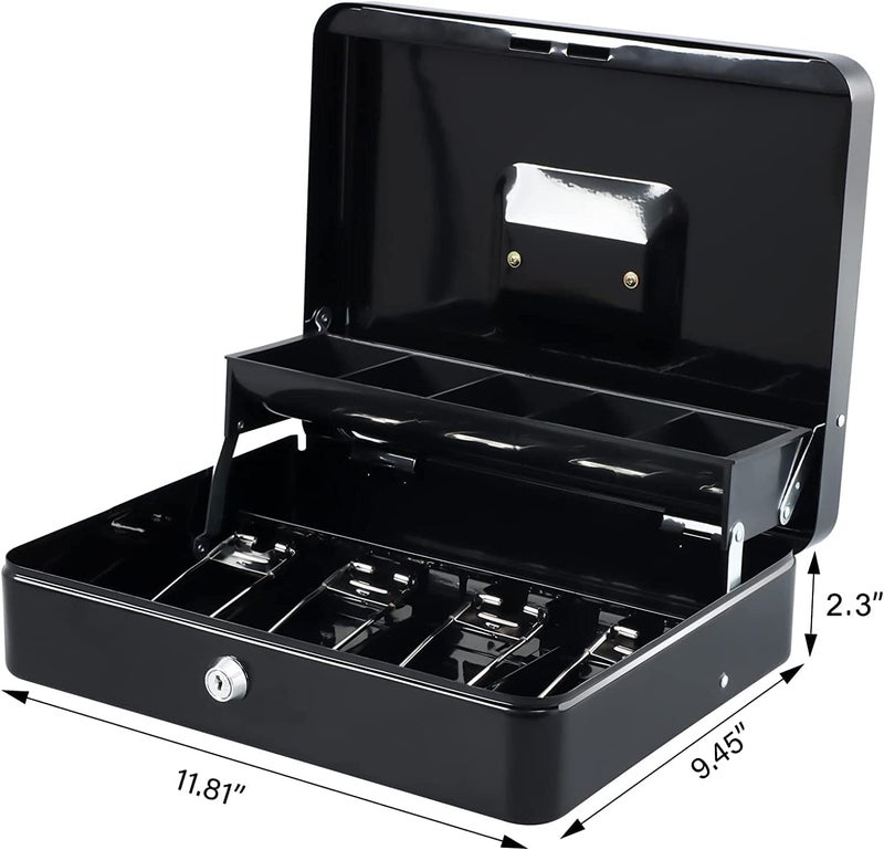 Grofilo Security Cash Box with Key Lock, Durable Money Storage Box for Shop, Office, Home – 4 Note & 5 Coin Sections - Image 2