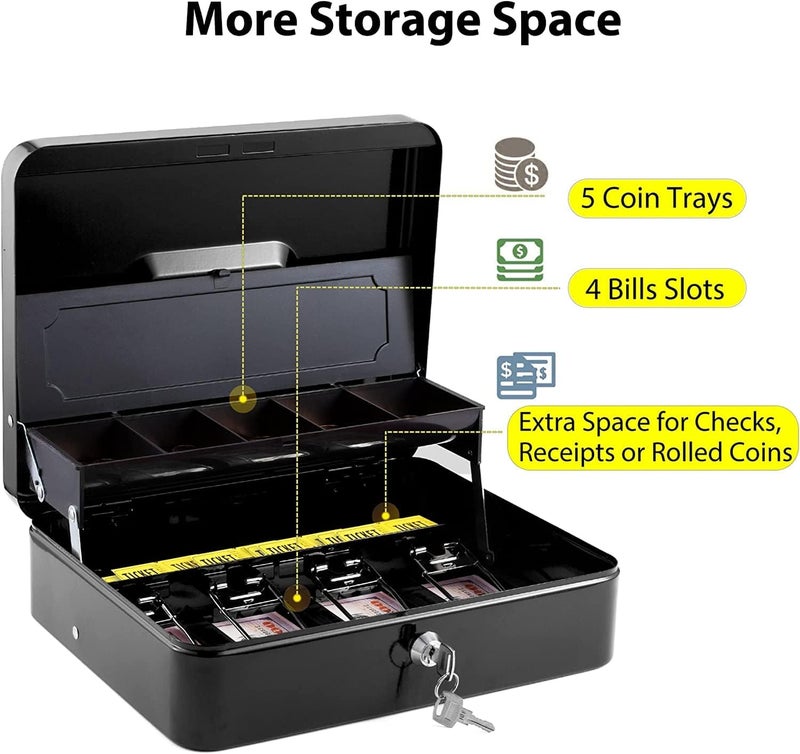 Grofilo Security Cash Box with Key Lock, Durable Money Storage Box for Shop, Office, Home – 4 Note & 5 Coin Sections - Image 4