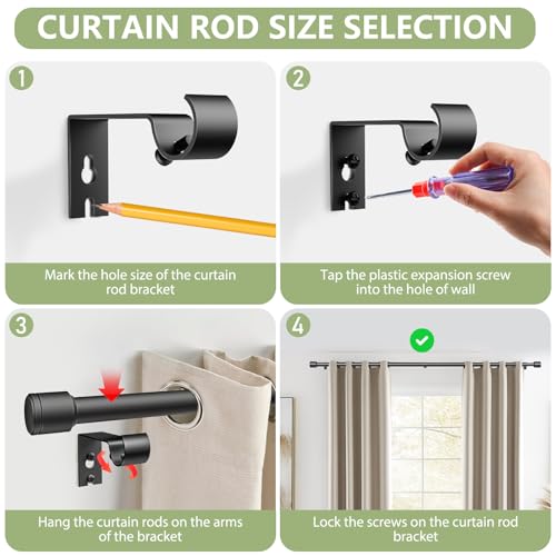 Edidonson 5/8” Diameter Curtain Rods 30-90 Inch, for 30-84 Inch Windows, Adjustable Splicing Black Curtain Rods for Windows with Brackets, Window Rod Long Small Curtains Rod - Image 4