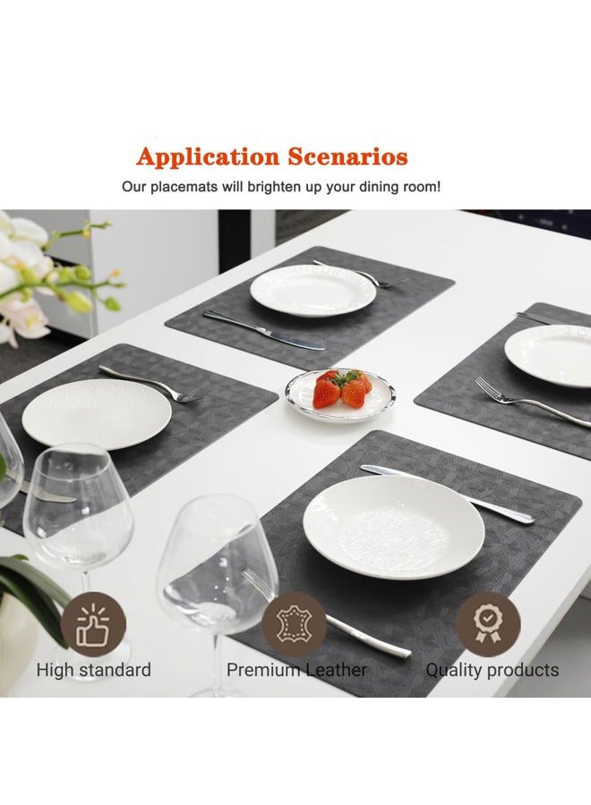 Bxzandya Vinyl Placemats Set of 6 Heat Resistant Easy Clean Non-Slip Place Mats for Dining Table. Faux Leather Waterproof Stain Resistant Wipeable Washable PU Table Mats(6, Gray) - Image 2