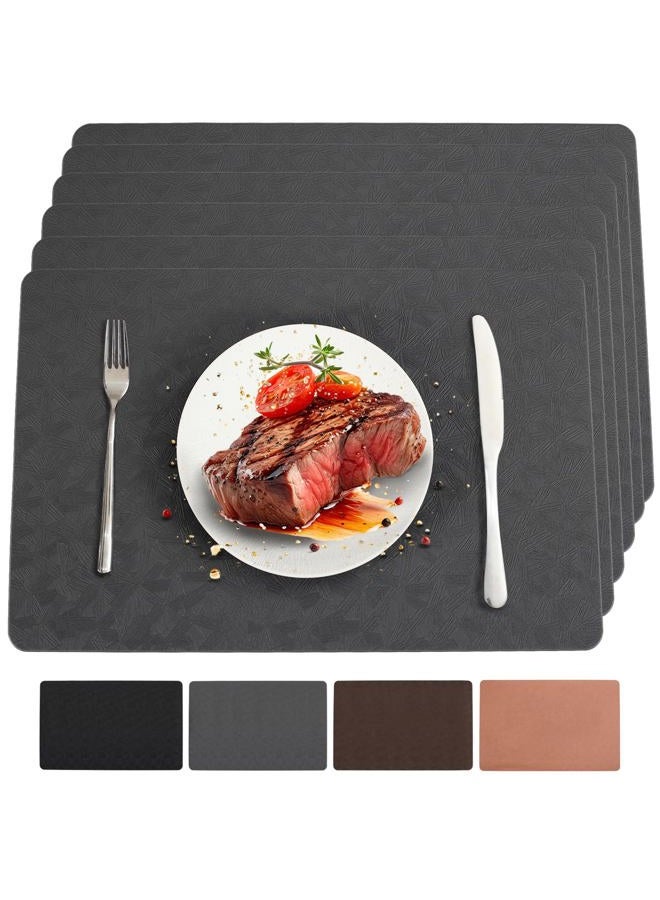 Bxzandya Vinyl Placemats Set of 6 Heat Resistant Easy Clean Non-Slip Place Mats for Dining Table. Faux Leather Waterproof Stain Resistant Wipeable Washable PU Table Mats(6, Gray) - Image 1
