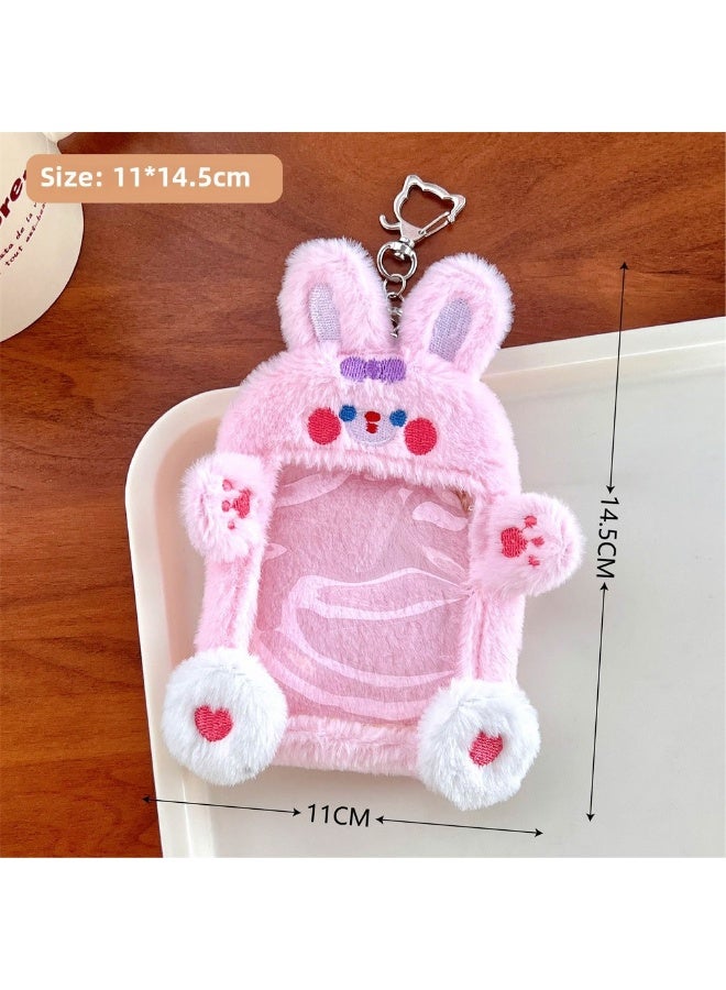 إسكدنيا حامل بطاقات أنيمال قطن مريح لطيف، مصنوع من القطيفة، لتنظيم صور الفتيات بأسلوب K-Pop - 4# أرنب وردي