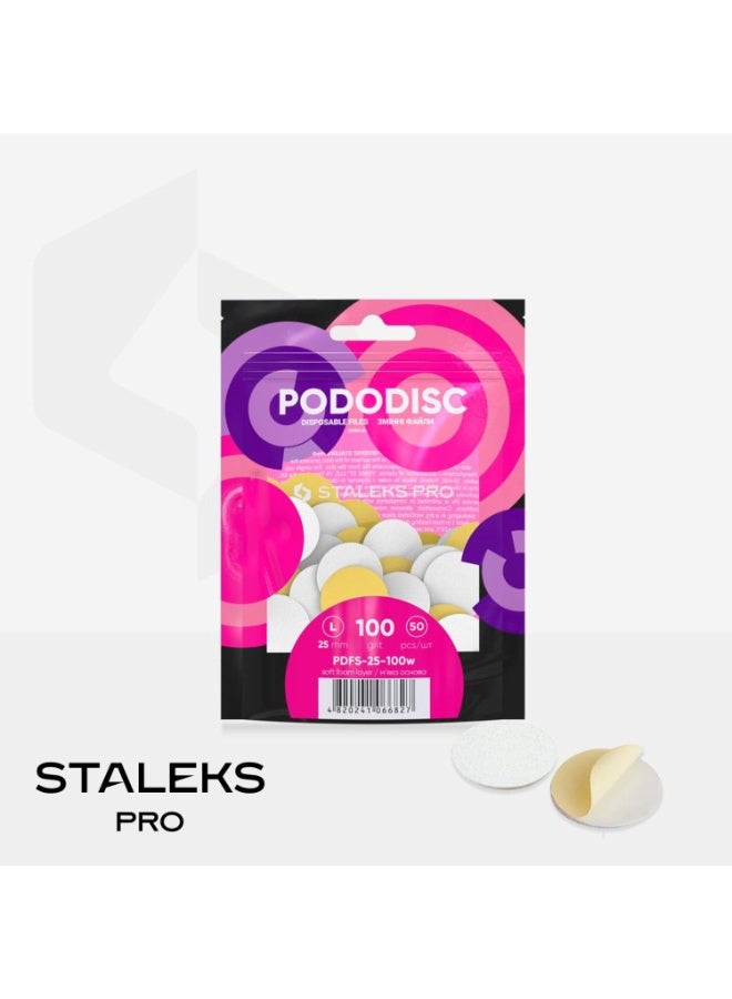 STALEKS PRO Disposable white files on soft foam layer for pedicure disc - PODODISC L EXPERT | 100 grit (50 pcs) - Image 3