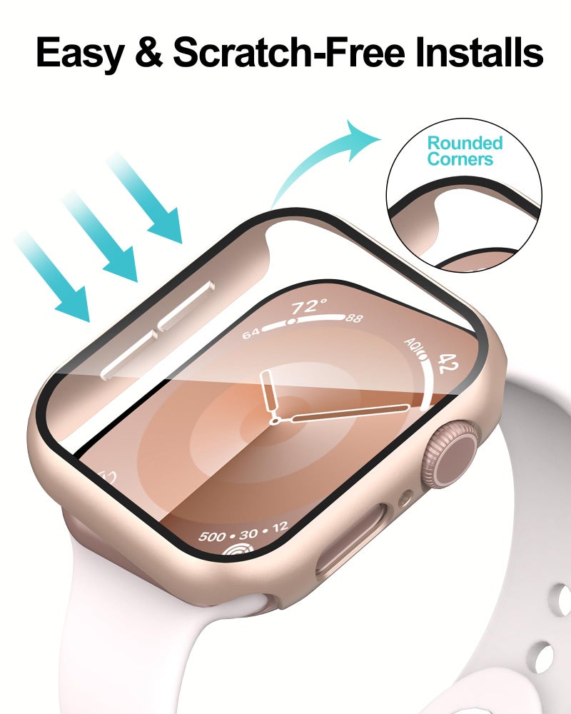 Smiling 2 Pack Case Compatible with Apple Watch SE 3 (2025)/ SE 2/ SE/Series 6/5/4 40mm with Tempered Glass Screen Protector, Hard PC Case Overall Protective Cover- 1 Rose Gold + 1 Transparent - Image 4
