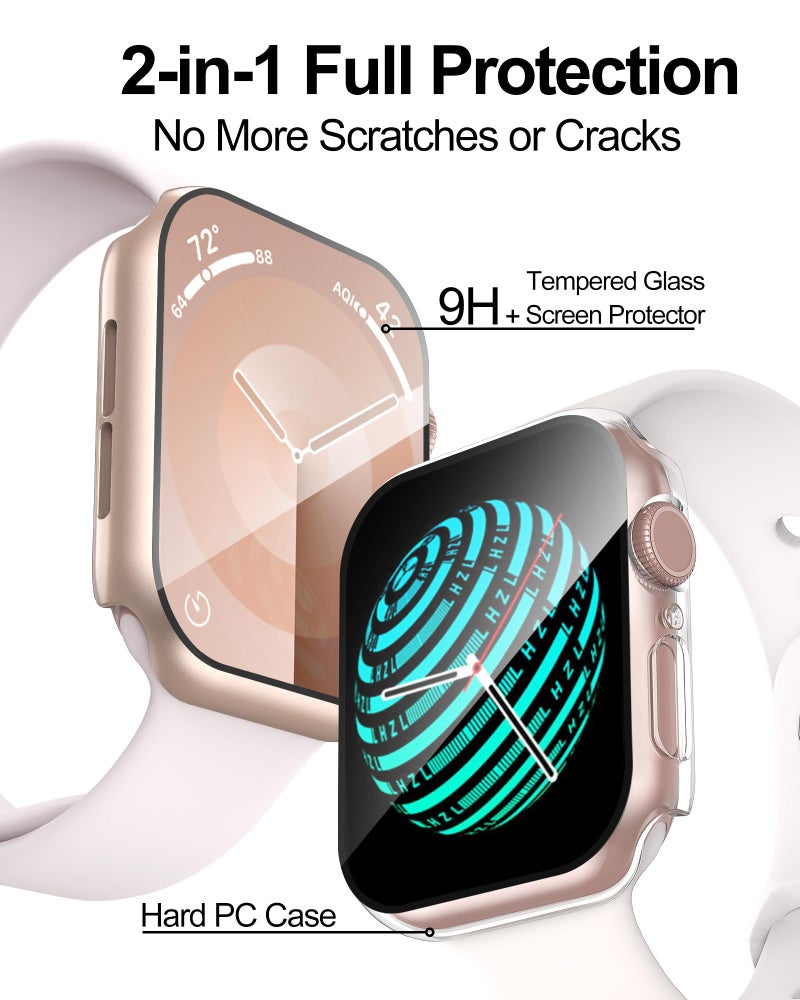Smiling 2 Pack Case Compatible with Apple Watch SE 3 (2025)/ SE 2/ SE/Series 6/5/4 40mm with Tempered Glass Screen Protector, Hard PC Case Overall Protective Cover- 1 Rose Gold + 1 Transparent - Image 2