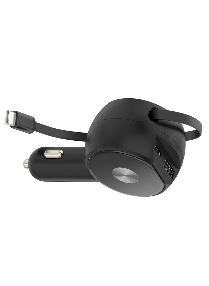 Luttec Retractable Car Charger, 3 in 1 Fast Car Phone Charger 60W, 1 Retractable Cable Type C and USB Car Charger, Compatible with iPhone 15/14/13/12/11, Galaxy, Pixel  - Image 2