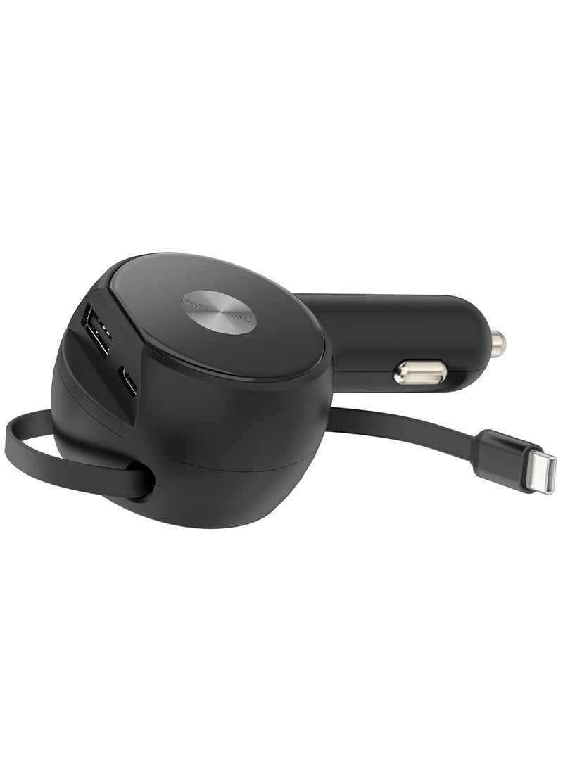 Luttec Retractable Car Charger, 3 in 1 Fast Car Phone Charger 60W, 1 Retractable Cable Type C and USB Car Charger, Compatible with iPhone 15/14/13/12/11, Galaxy, Pixel  - Image 4
