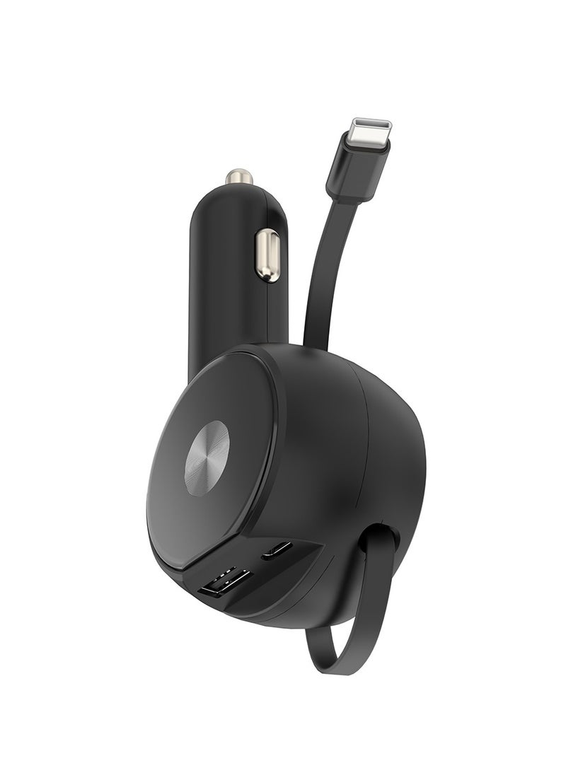 Luttec Retractable Car Charger, 3 in 1 Fast Car Phone Charger 60W, 1 Retractable Cable Type C and USB Car Charger, Compatible with iPhone 15/14/13/12/11, Galaxy, Pixel  - Image 3