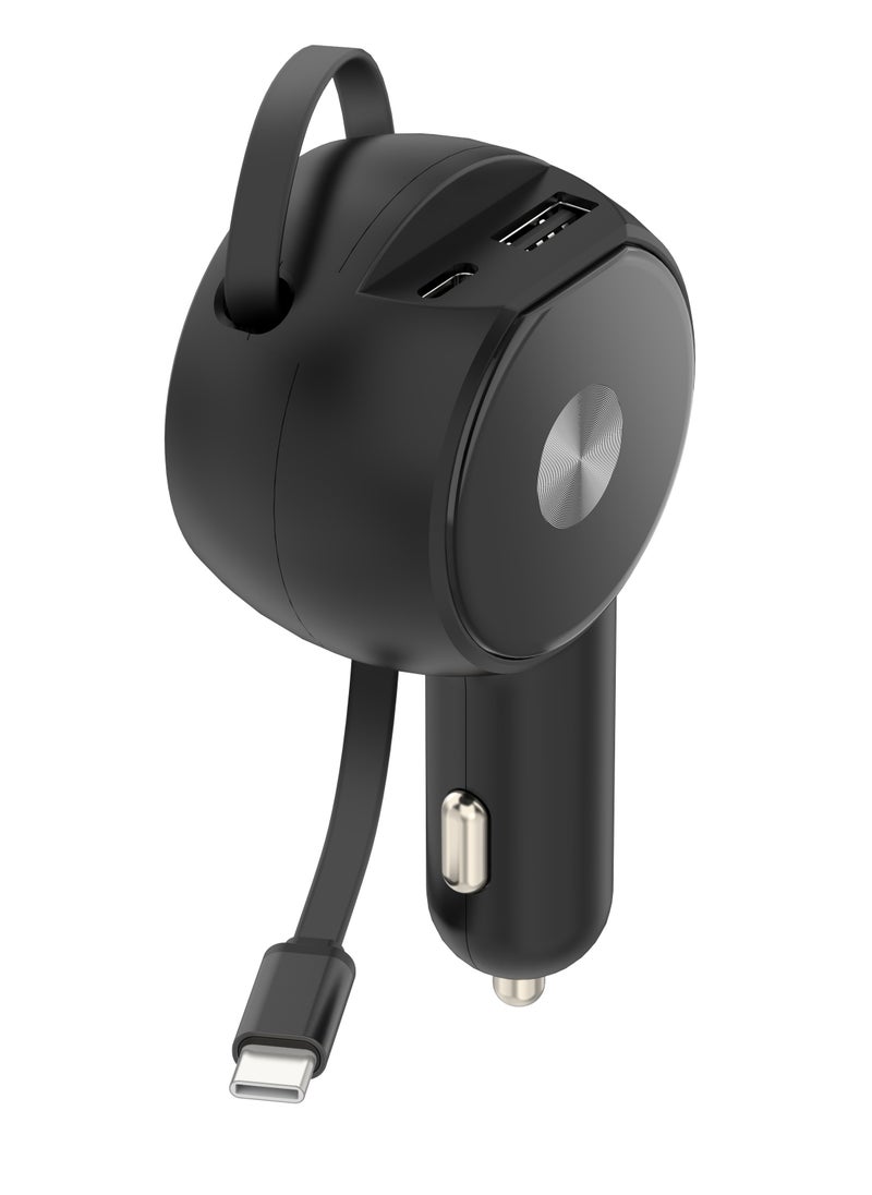 Luttec Retractable Car Charger, 3 in 1 Fast Car Phone Charger 60W, 1 Retractable Cable Type C and USB Car Charger, Compatible with iPhone 15/14/13/12/11, Galaxy, Pixel  - Image 1