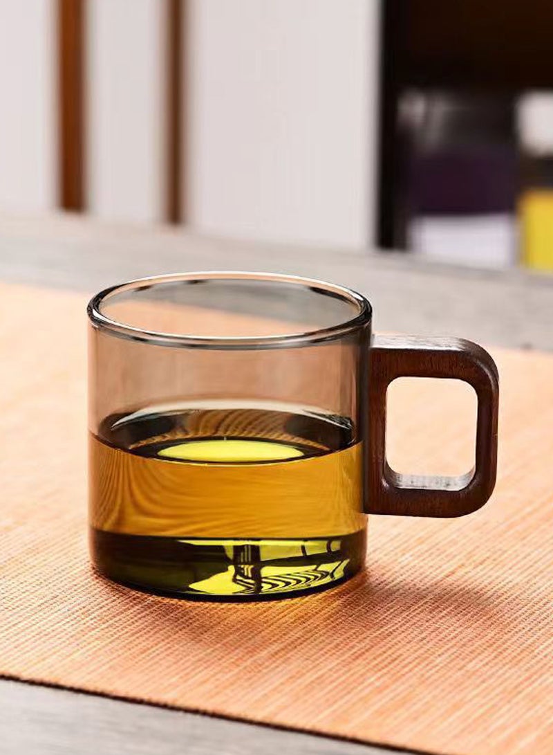 6 - Pack Transparent Black 110Ml High Borosilicate Glass Cups With Wooden Handles – Round Design For Tea & Coffee Serving - Image 3