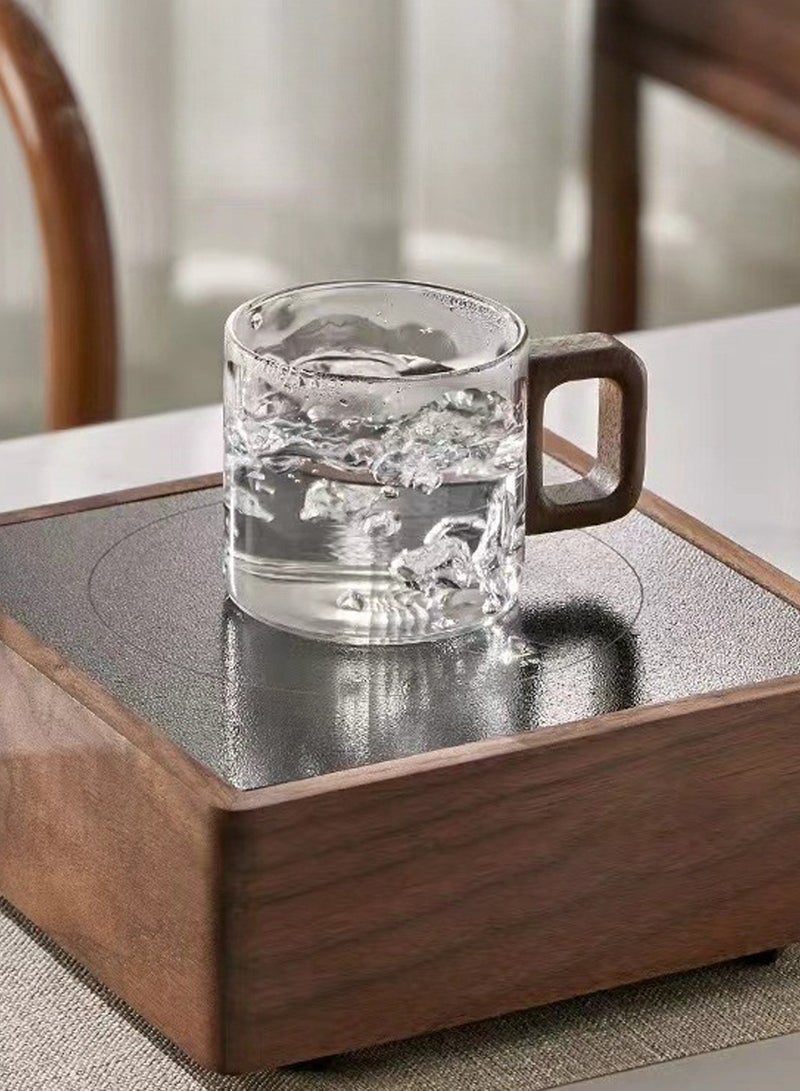 6 - Pack Transparent Black 110Ml High Borosilicate Glass Cups With Wooden Handles – Round Design For Tea & Coffee Serving - Image 4