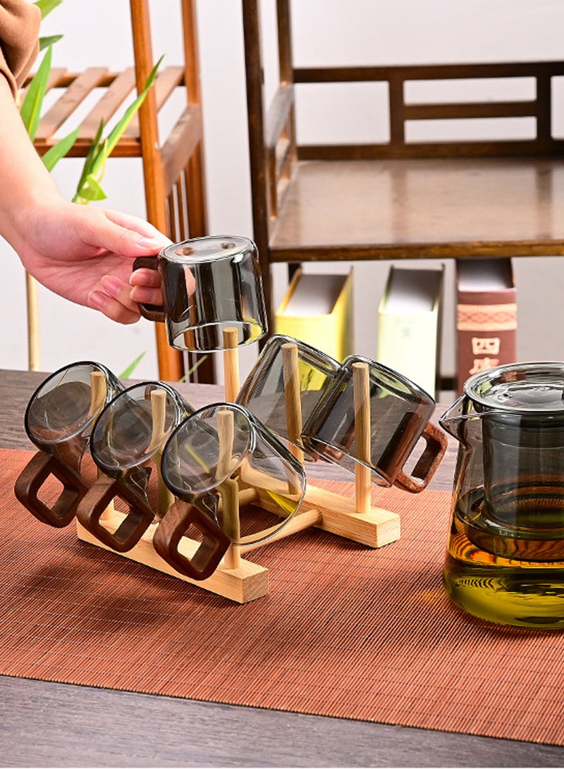 6 - Pack Transparent Black 110Ml High Borosilicate Glass Cups With Wooden Handles – Round Design For Tea & Coffee Serving - Image 5