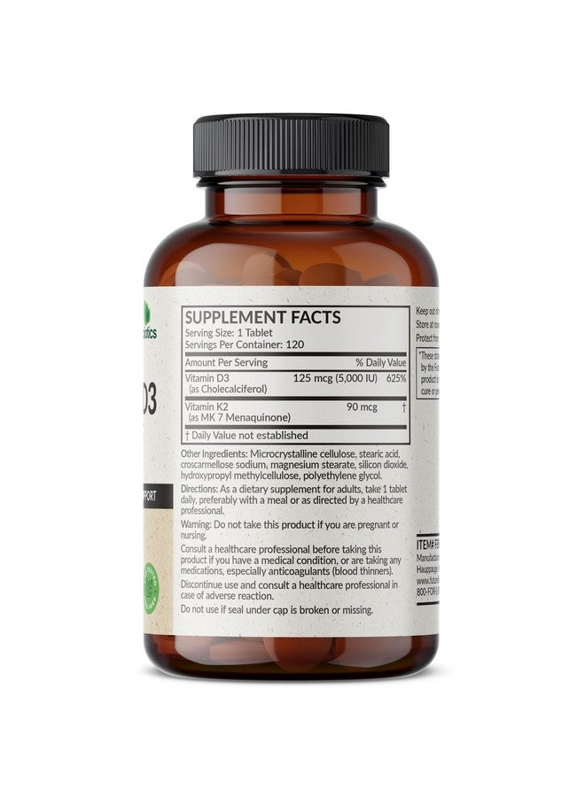 فيوتشر بايوتكس فيوتشربيوتكس فيتامين ك2 مع د3، دعم 2 في 1، 5000 وحدة دولية من فيتامين د3 و90 ميكروغرام من فيتامين ك2 MK-7 غير معدل وراثيًا، 120 قرصًا - Image 2