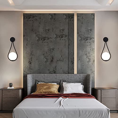 SINOMAN Lighting Globe Glass Wall Sconce Modern Century Drop Design Wall Mounted Light Black Painted Wall Lamps Washer for Bedside Living Room (with 6+6 Bulb, Pack of 2) - Image 2
