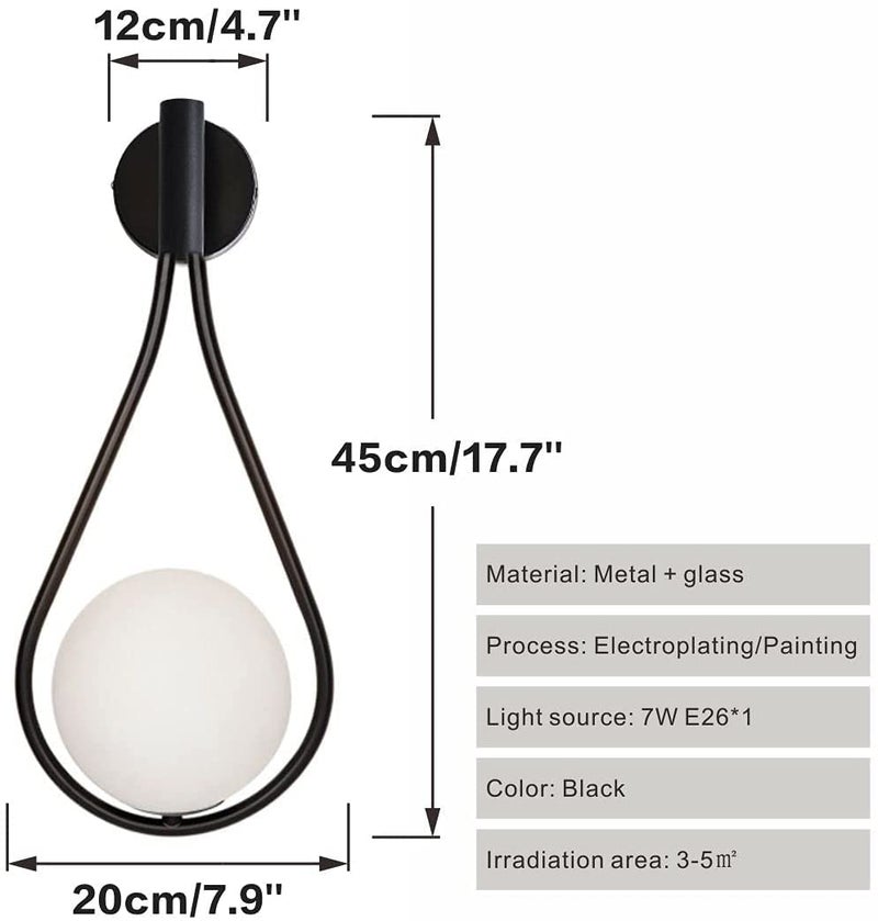 SINOMAN Lighting Globe Glass Wall Sconce Modern Century Drop Design Wall Mounted Light Black Painted Wall Lamps Washer for Bedside Living Room (with 6+6 Bulb, Pack of 2) - Image 5